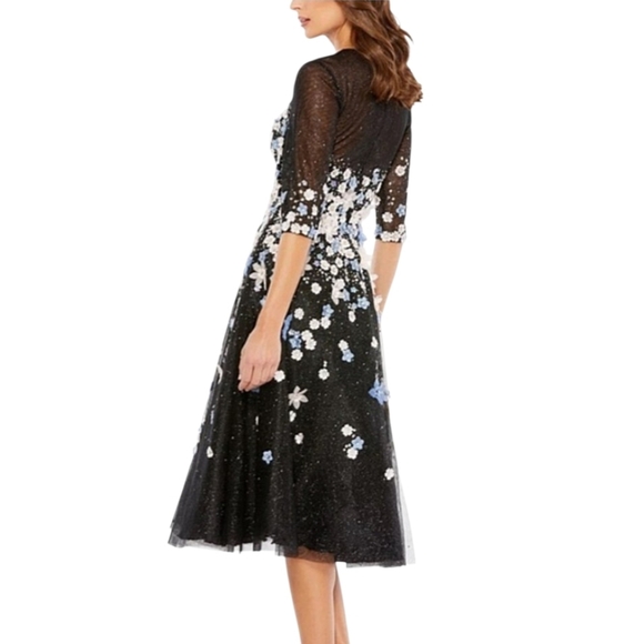 NWT Mac Duggal Floral Applique A-Line Tea-Length Cocktail Dress Style #111611 14